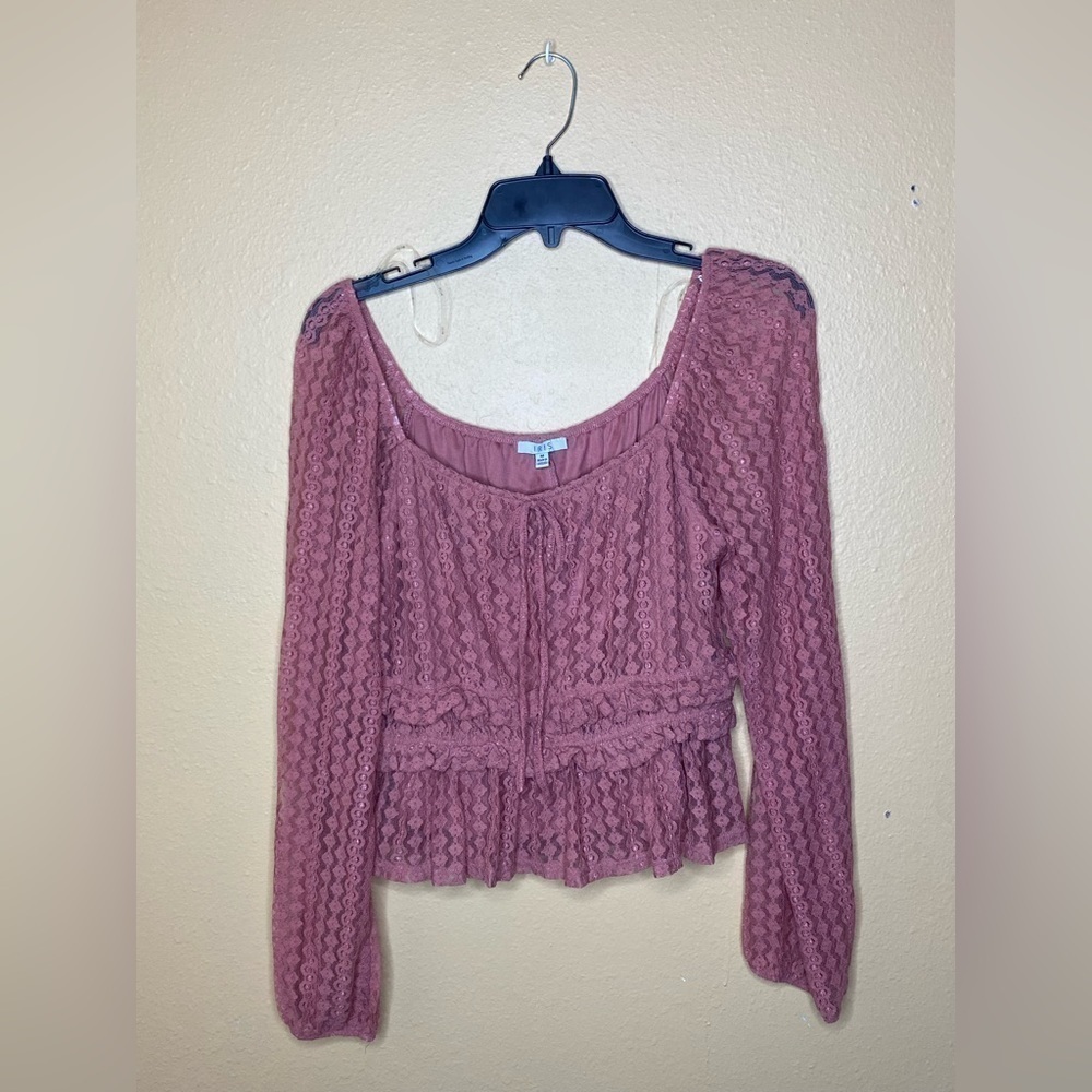 IRIS Brand Dusty Rose Long Sleeve Lace Fully Lined Crop Top Size Medium